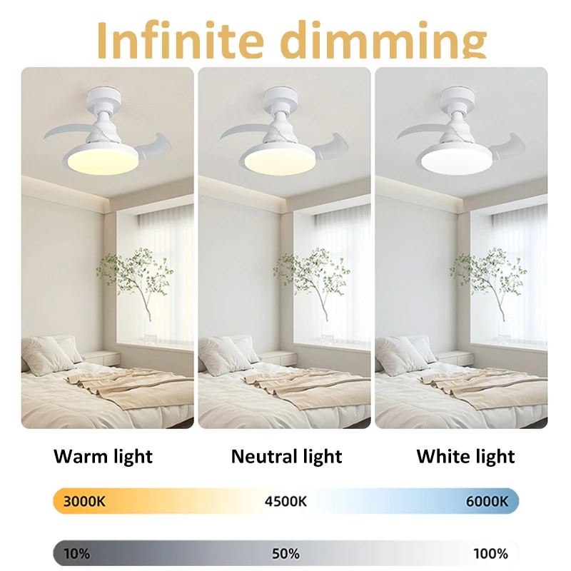 APP Control Ceiling Fan Light Retractable Blades Fans With Light Timing Dimmable Modern and Simple Bedroom Living Room Lighting