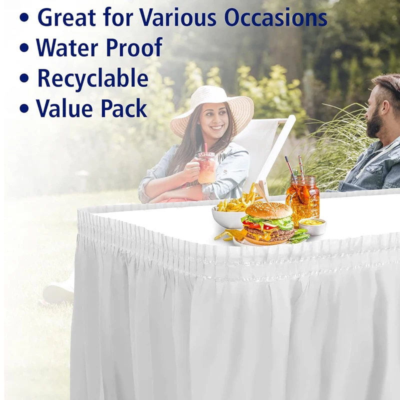 White Plastic Table Skirt 14 Feet X 29 Inch Rectangle Tables Table Skirts Disposable Cover for Birthday Baby Shower Party