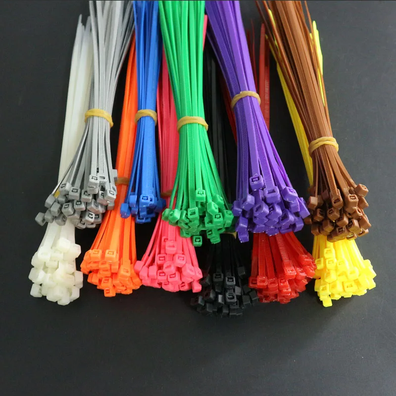 5X150 200 300 8X350 400 500 600mm Nylon Releasable Cable Ties 100pcs  Colored Plastics Self-locking Reusable Loop Wrap Zip Bundle