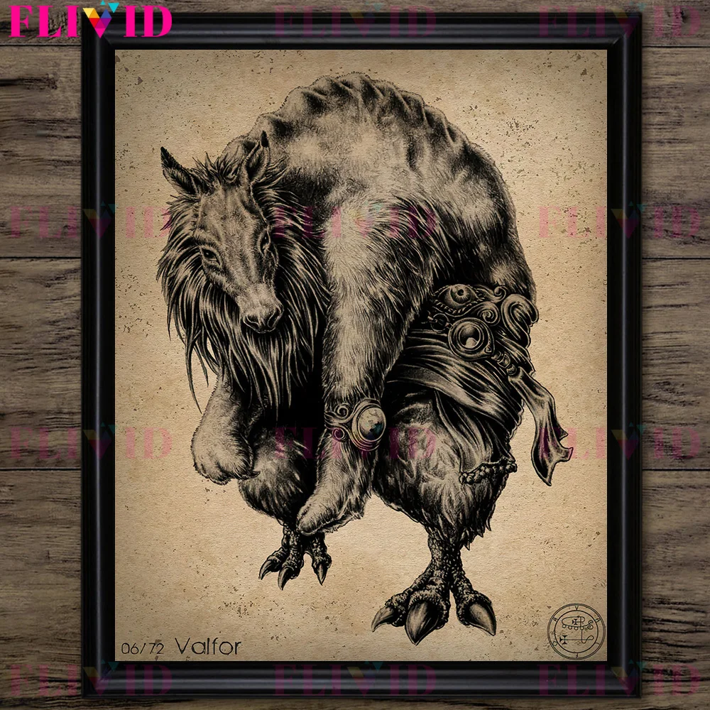 Vintage Gothic Wall Art Canvas: Demons in the Book of Shadows - Pagan Demon Art Poster Print Decor