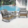 Outdoor Rocking Chairs Set - 3 Pieces Grey Patio Bistro Set Outside Furniture 2 Wicker Rocker Chairs with Grey Cushions and Tabl 1