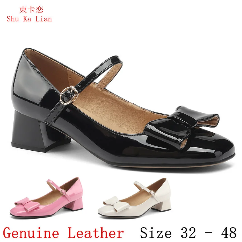 

Low Med Heels 4 CM Pumps Genuine Leather Women Oxfords Career Shoes Woman Low Med Heel Shoes Small Plus Size 32 - 48