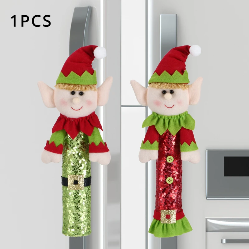 

Christmas Refrigerator Gloves Elf Plush Cloth Doll Set Microwave Oven Kitchen Handle Decoration Christmas Household Items