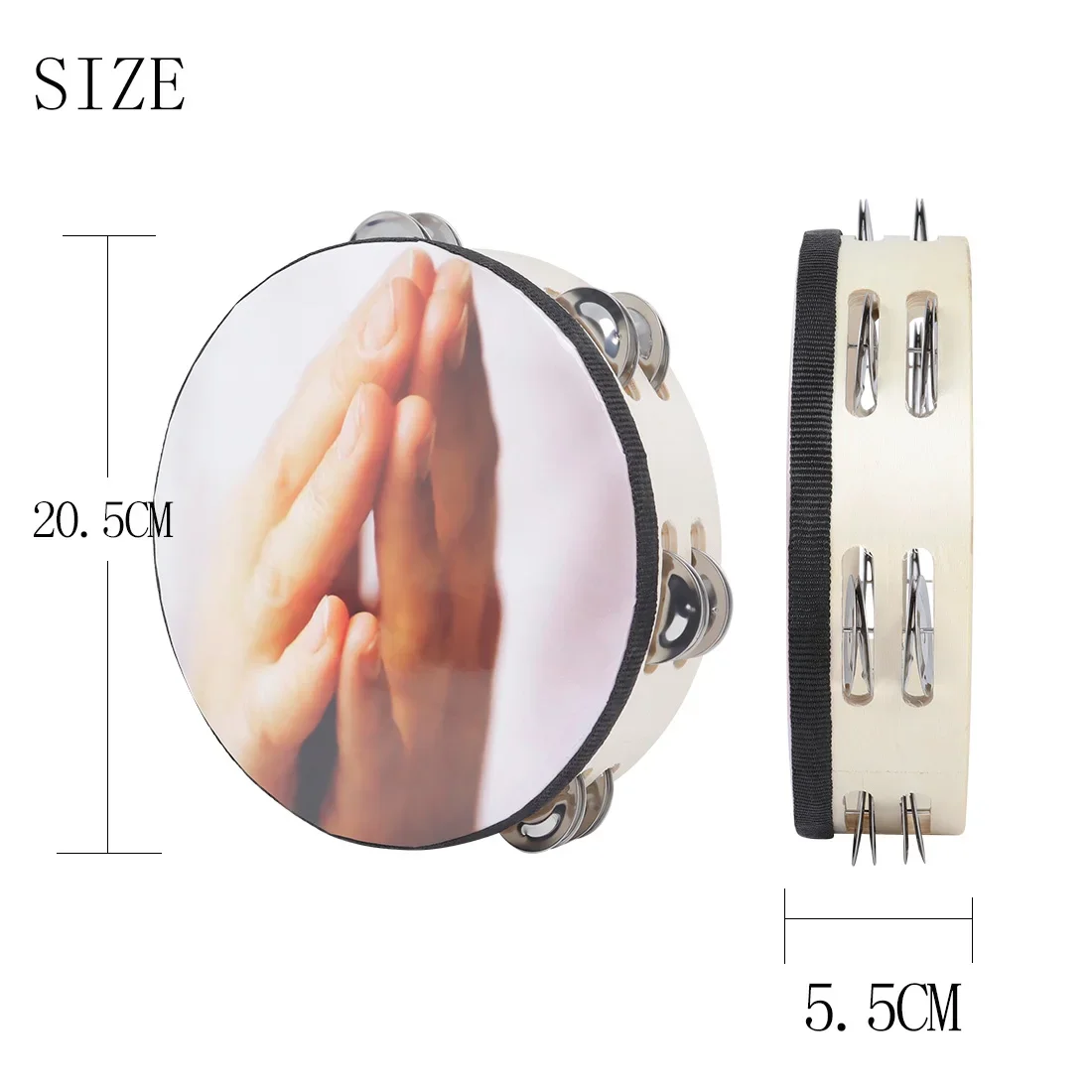 8 Inch Tambourine Professional Handbell Hand Drum Tambour Panderos Bell Jingles for Christian Dance Orff Percussion Instrument