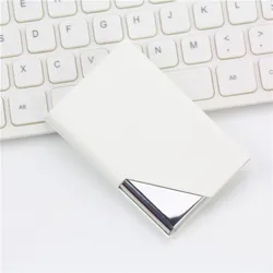 Sleek Magnetic PU Leather Business Card Holder - Professional Stainless Steel Card Case (White - A)