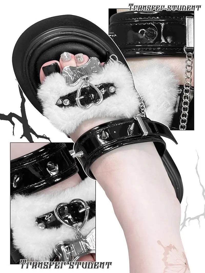 2024 Original Summer Punk Y2g Muffin Platform Slippers Plush Outer Wear Flat Sandals Women Slippers