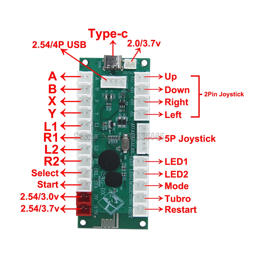 새로운 도착 2.4G 무선 아케이드 조이스틱 인코더 보드 2 명의 플레이어 Diy 키트 부품 지원 PC 게임/TV  박스/안드로이드-Freehip.co.kr