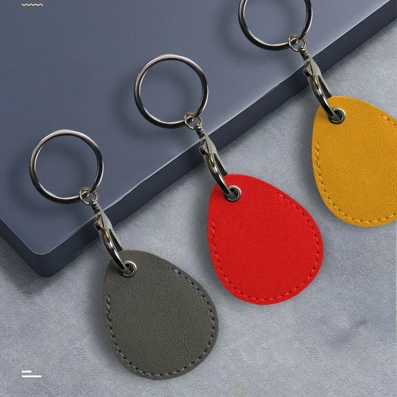 Leather Card Holder Keychain Key Ring Door Lock Access Tags ID Card Case Keychain Access Card Bag Key Tag Ring 3