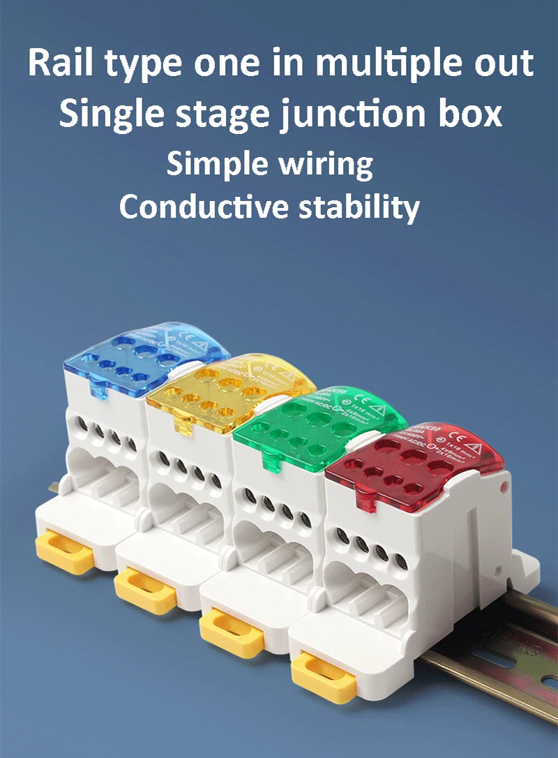 Description Picture 4 of itemTerminal Block UKK80A Electric Wire Connector one in multiple Out Din Rail distribution Wiring Accessories Blue Yellow Green Red
