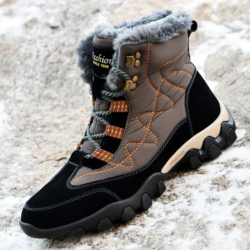 

Men's casual snow boots winter warm plush plus size outdoor High top work boots fashion comfort soft soles anti slip cotton shoe