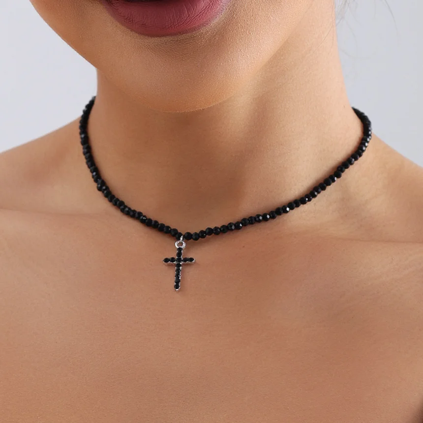 Collana Girocollo Bohémien Con Ciondolo A Croce E Strass | Oro, Vintage, Minimal | Regalo Per Donna E Ragazza