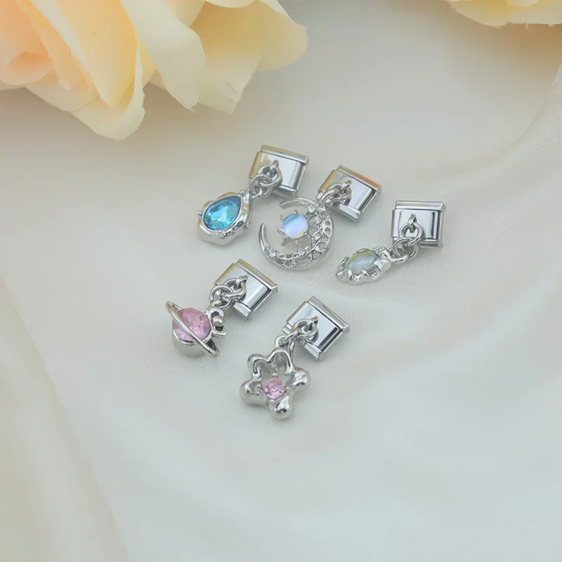 Charm Bracelet Daisy Star Moon Starry Sky CZ Italian Charm Fit 9mm Stainless Steel Jewelry DIY Making DJ802