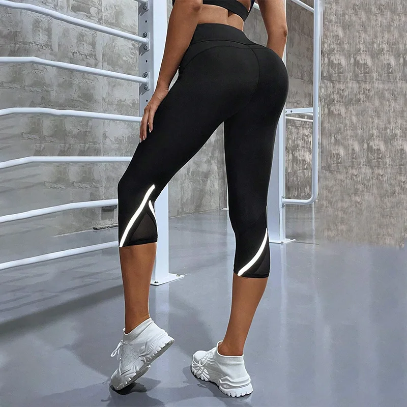 Yoga Pants Mesh High Waist Yoga Pants Capri Leggings for Women Tummy Control Workout