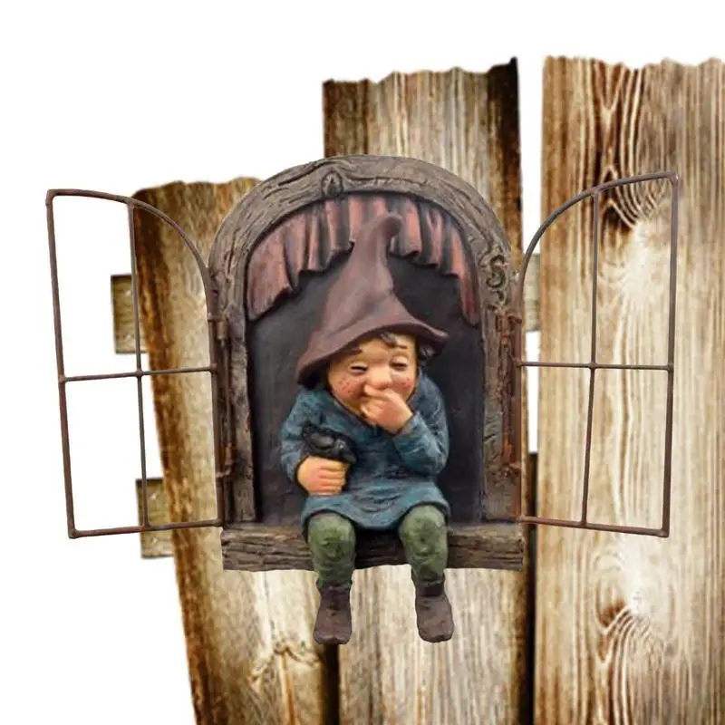 

Naughty Garden Gnome Statue Sitting Dwarf Wall Ornament Resin Art Garden Tree Statue Home Living Room Desktop yard Decoration