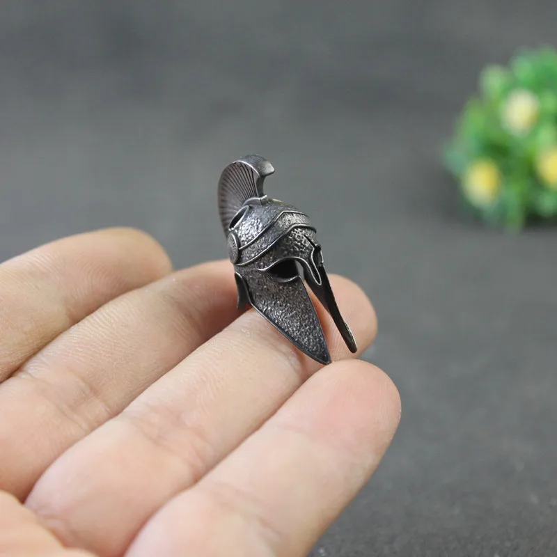 검은 고대 그리스 스파르타 전사 흉터 헬멧 우산 밧줄 칼 구슬 보석 DIY Paracord 열쇠 고리 매는 밧줄 펜던트 액세서리