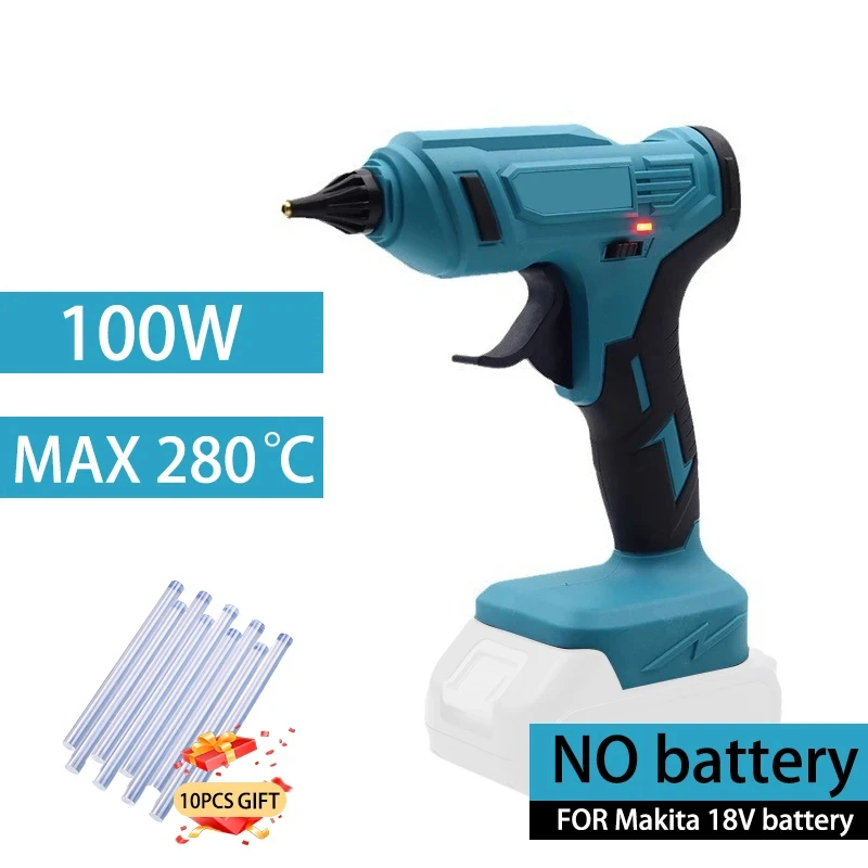 280&deg;C 100W Cordless Hot Melt Glue Gun Rechargeable With 10PCS 11mm Glue Sticks For DIY Repair 18V Battery Tool