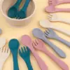 1Set Baby Silicone Fork Spoon Set Silicone Handle Children BPA Free Silicone Feeding Fork Spoon Set Christmas Gift Birthday Gift 1