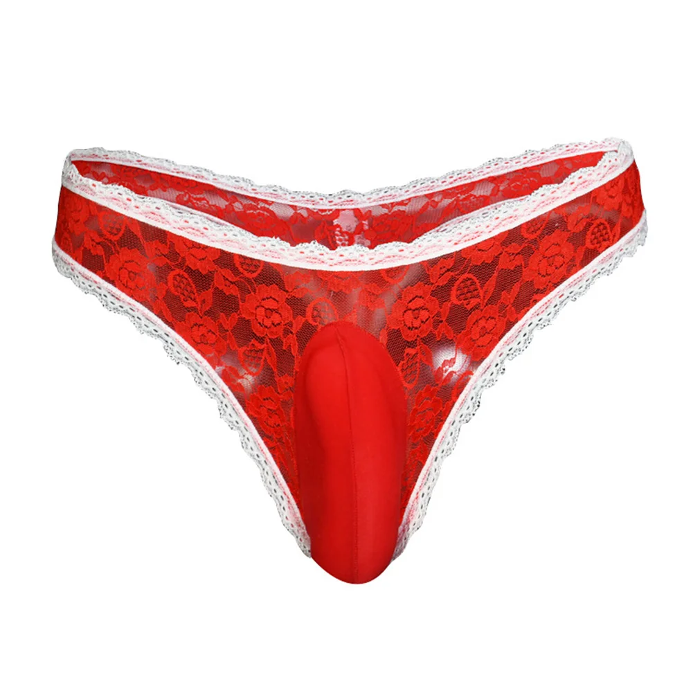 

Mens Sexy Panties Lingerie Lace See Through Lingerie Floral Low Waist Briefs Thongs Underwear Pouch Bulge Underpants Male