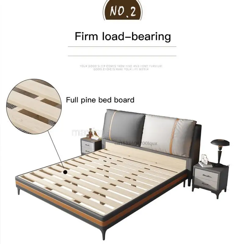 Light Luxury Nordic Leather Bed 1.8 Meters Double Modern Minimalist Master Bedroom Wedding Bed 1.5 Meters With Solid Wood Frame