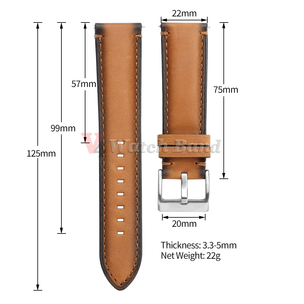 Vintage Brown Leather Watch Strap - Universal Breathable Bracelet