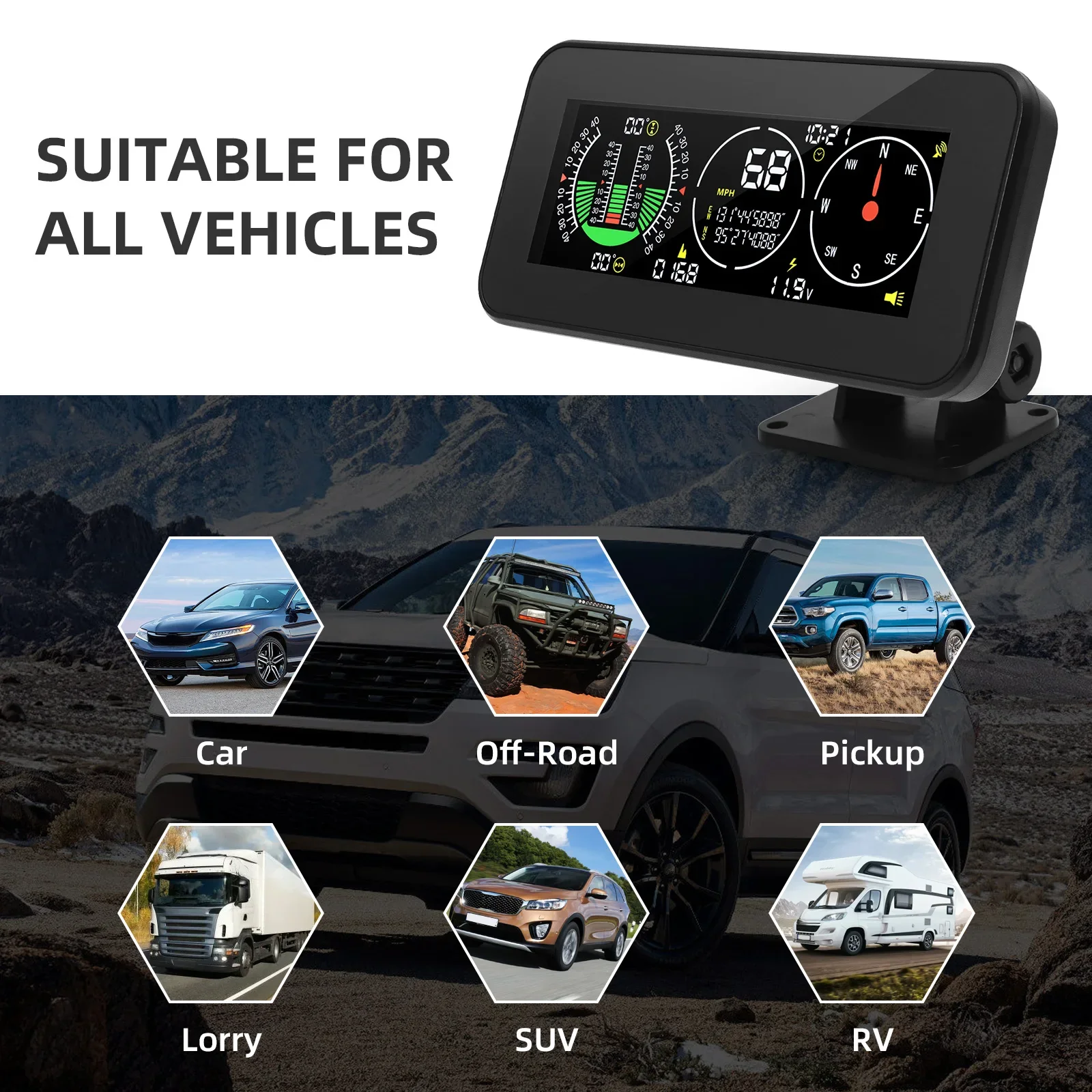 M50/M60 다기능 풀 LCD 계기판 GPS 스마트 경사계 자동 전자 속도계 (차량용 나침반 포함)