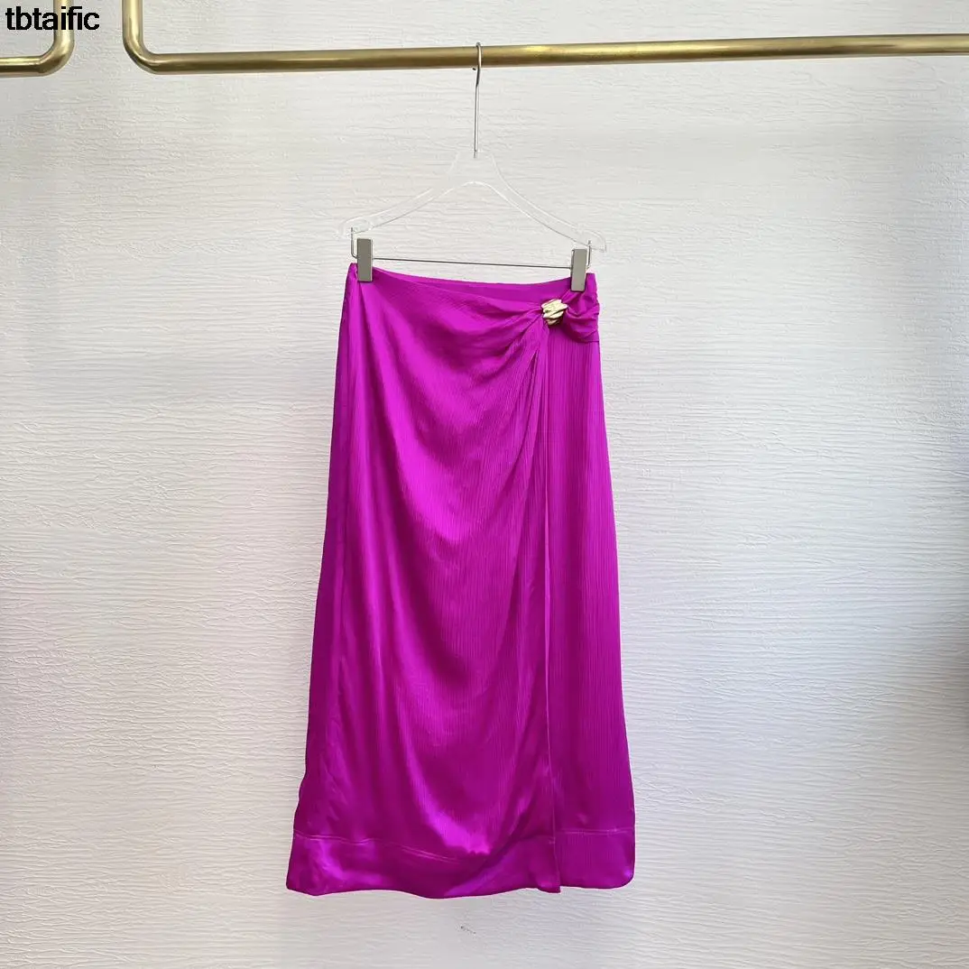 

Designer Top Quality Women's Midi Skirts for Women Solid Color Rose Pink Elegant Women's Natural Silk Dress for Women
