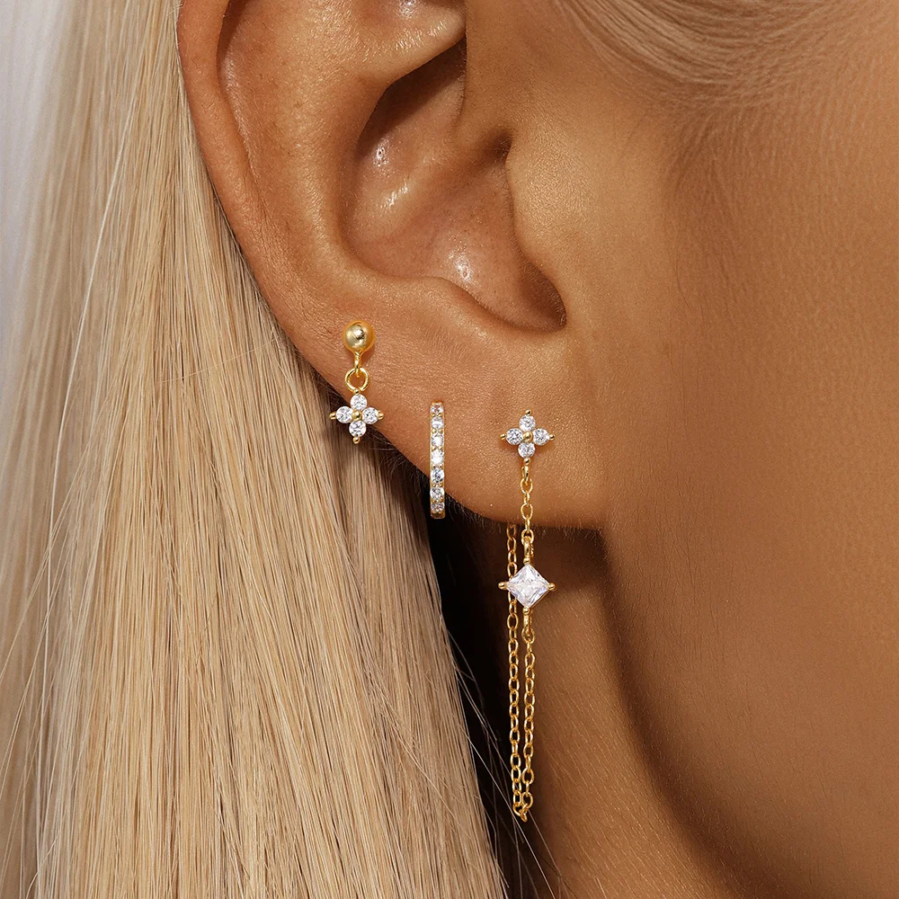 AIDE 925 Sterling Silber 3-teilige Ohrringe für Damen, Blumen-Ohrringe mit langer Kette und Quasten, vielseitig und exquisit – Detail 2