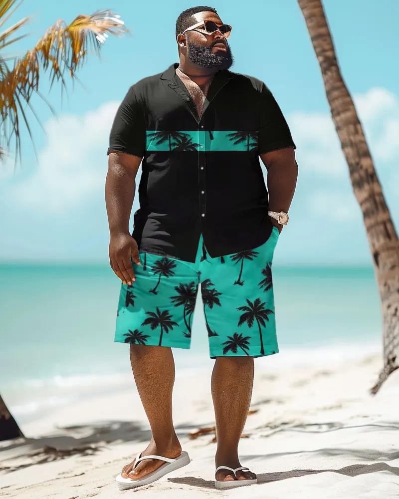 Biggmans Shirt Plus Size Set L-9Xl for Summer Oversize Hawaii Suit  Men's Gradient Coconut Tree Print Large 7XL 8XL