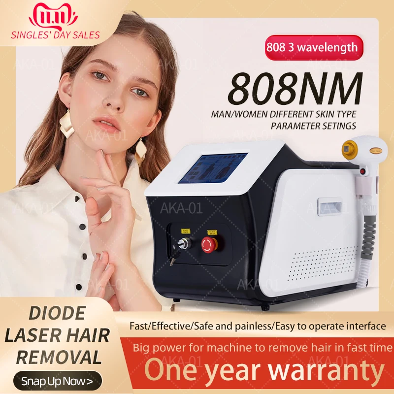 

3 Wavelength 808nm Diode Laser Hair Removal Machine Skin Rejuvenation Painless Cooling Head Effective