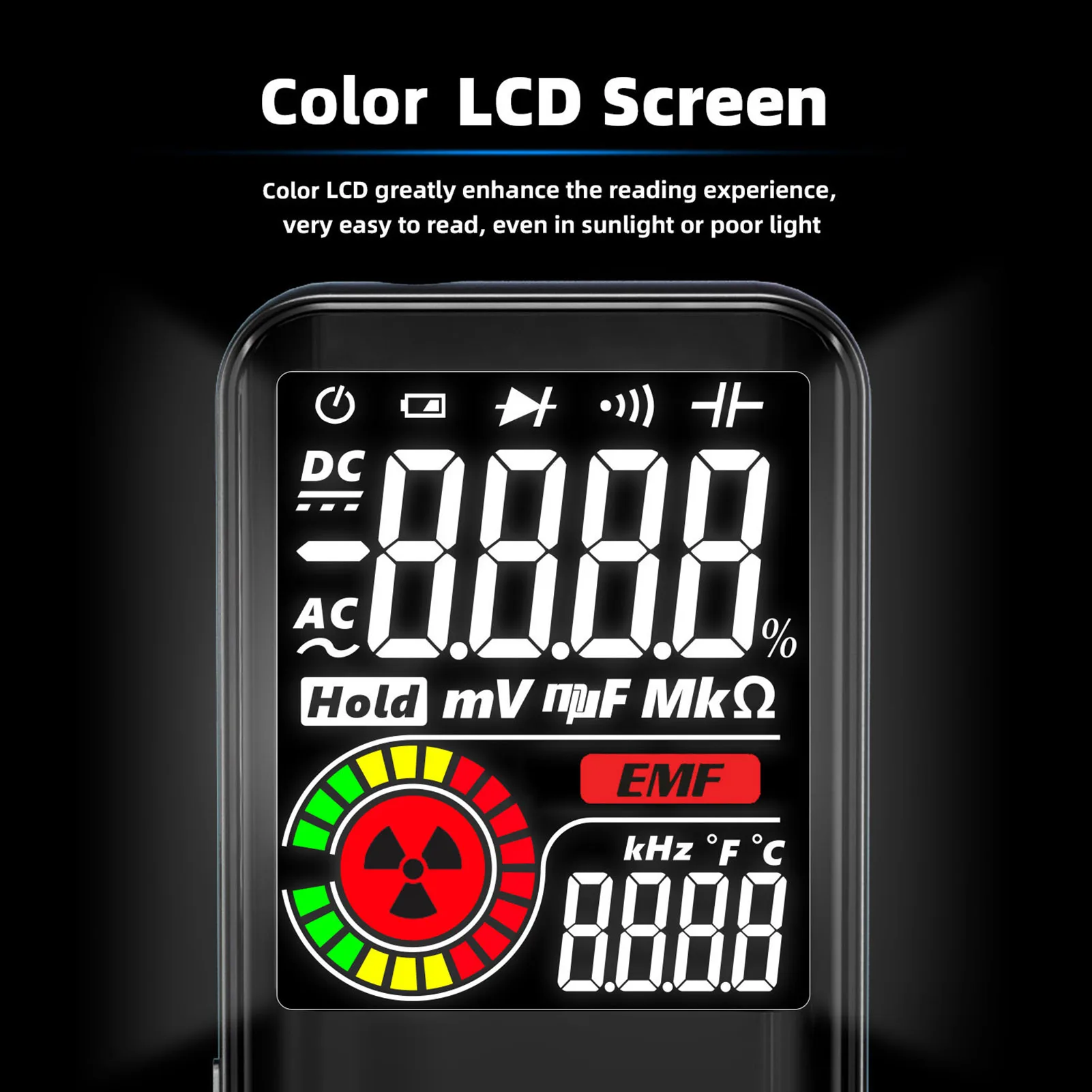BSIDE S20 EMF Multimeter Electromagnetic Radiation Detector 3.5-inch Colored Display 9999 Counts Auto Range Rechargeable Meter