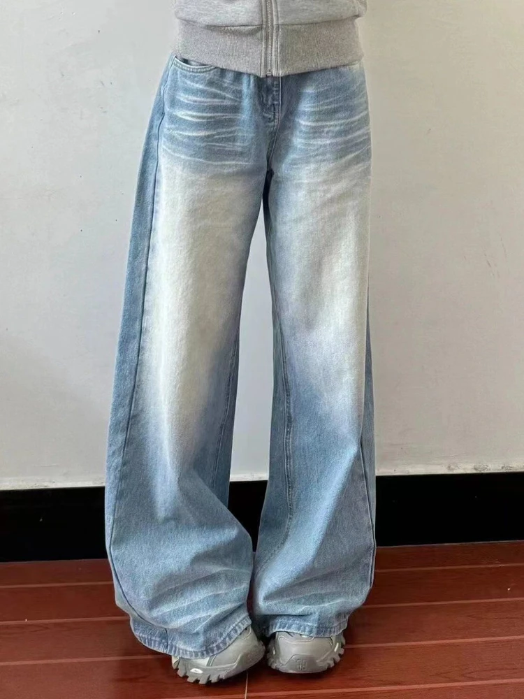 

Женские джинсы с завышенной талией ADAgirl, синие винтажные мешковатые прямые широкие джинсовые брюки, Y2k, повседневные брюки в стиле хип-хоп