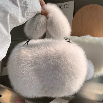 Real Fox Fur Bag Woman Small Bag Ladies Crossbody Bags Designer Luxury Handbags Women Handbag Shoulder Bag Fuzzy Fluffy Tote Bag