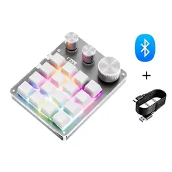 Compact Customizable Mechanical Gaming Keypad with 16 Keys and 3 Knobs - Wired & Wireless Options, Hot - swap Capability, Macro Programming Features (Wire Bluetooth White)