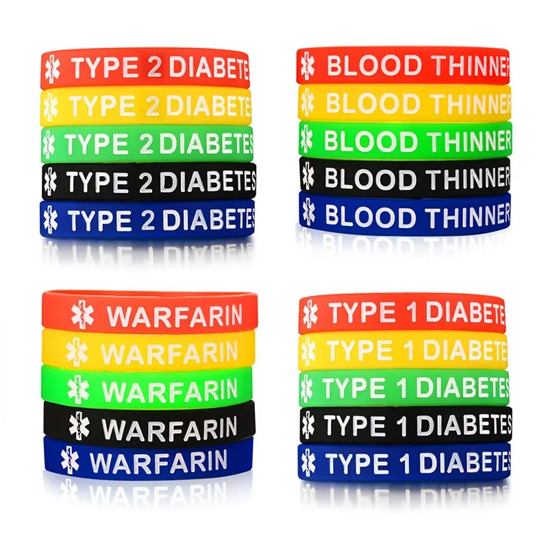 Silicone Bracelet For Men Women Kids 5pcs/Set 5 Color/Sets Blood Thinner Type 1 Diabetes Jewelry