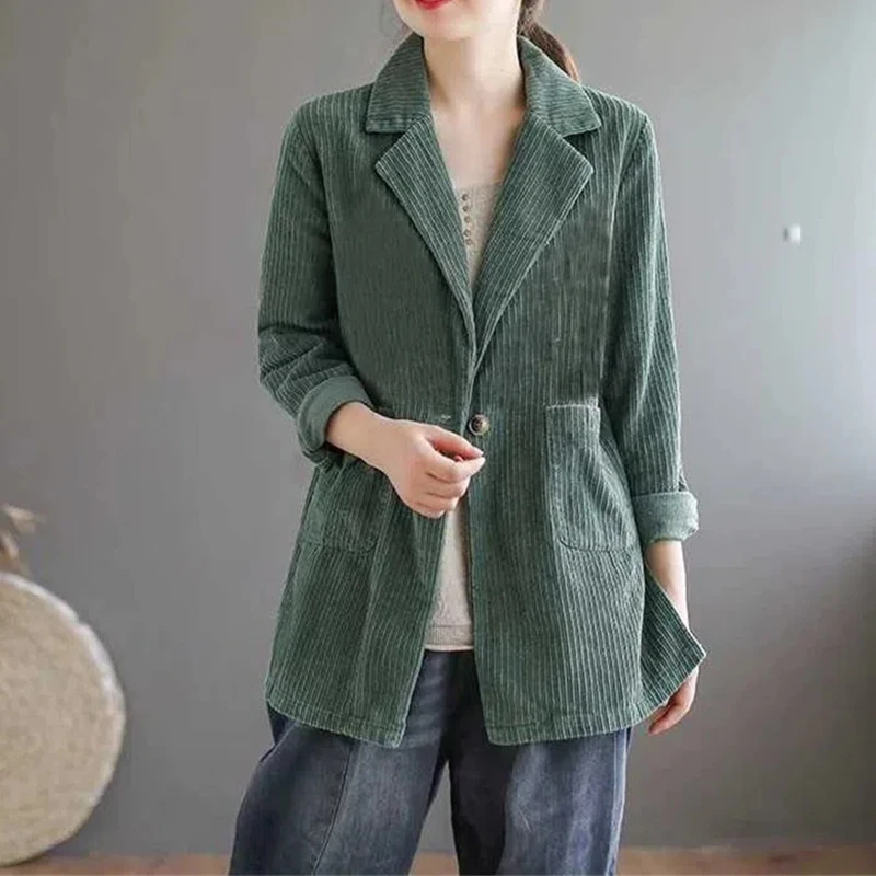 

Casaco Feminino 2023 Mid-Long New Corduroy Jackets Women Spring autumn Coat Tops Striped Suit Jacket Fashion Blazer Vintage
