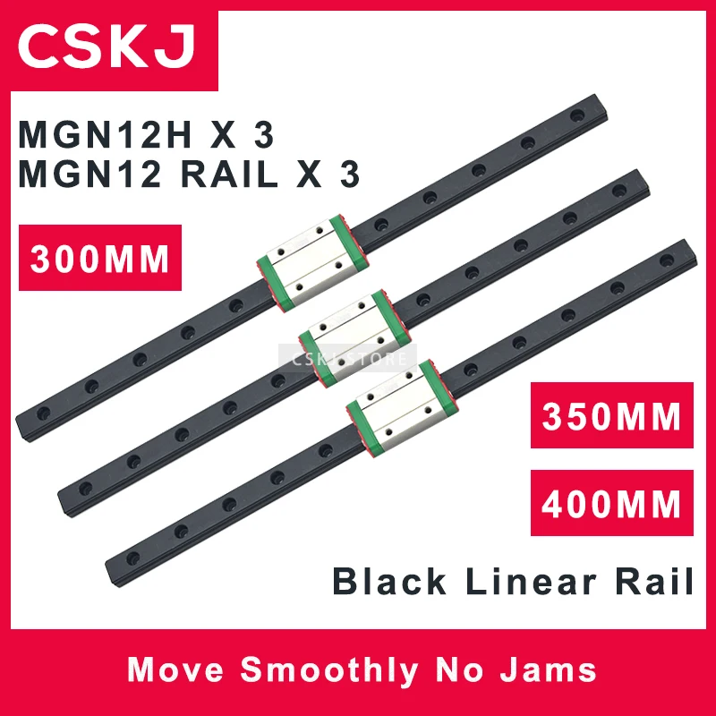 

MGN12H 3PCS 400mm 350mm 300mm 3PCS MGN12 Black Linear Rail 300 350 400mm+3PCS MGN12H Block 3D Printer CNC Parts