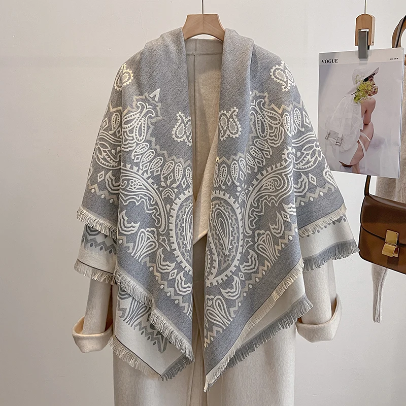 2025 Luxury Brand Women's Cashmere Scarf - Winter Warm Tasseled Striped Printed Pashmina Shawl, Foulard & Poncho