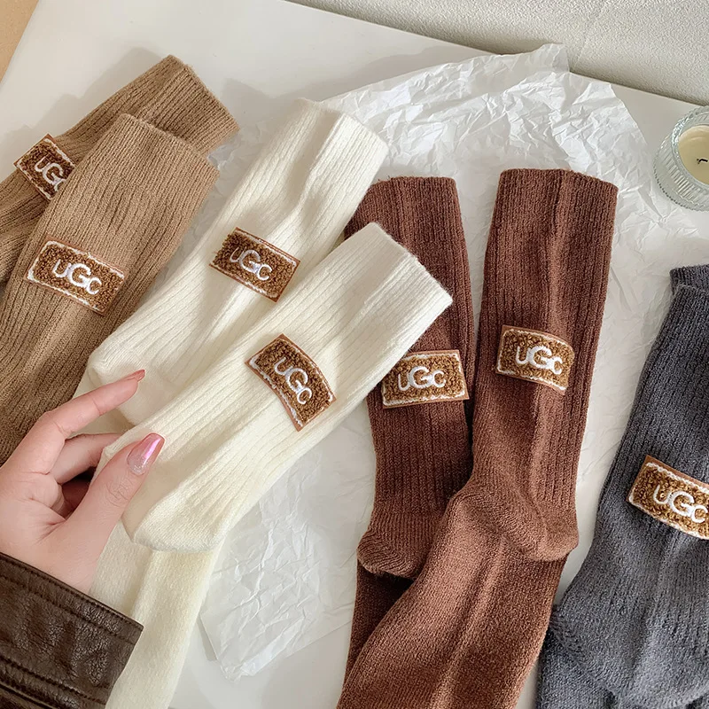 Winter Cozy Thickened Pile Socks Mid Calf Length Casual Cotton Soft Keep Warm Knitted Snow Boot Footwear Print Hosiery Носки