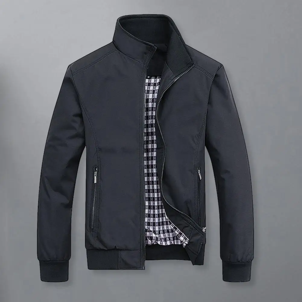 

Men Zipper Jacket Men Casual Jacket Windproof Men's Outdoor Coat with Stand Collar Zipper Closure Neck Protection Stylish Winter