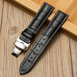 Luxurious Genuine Calfskin Leather Watch Strap with Butterfly Buckle - Available in Multiple Sizes - 18mm (Black Silver A)