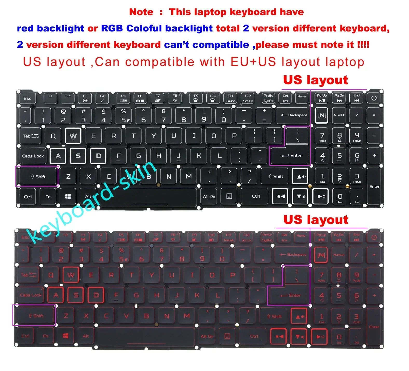 New US Red /RGB colorful Backlit Keyboard For Acer Nitro 5 AN515-45 AN515-55 AN515-56 AN515-57 N20C1 series laptop