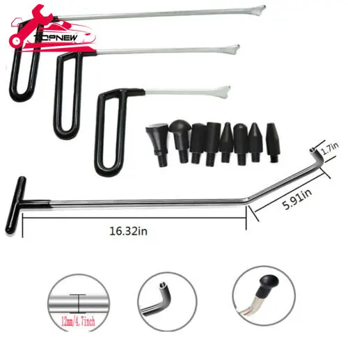 

12Pcs Auto Paintless Hail Damage Repair Puller Dent Removal Tool Stainless Steel Push Rod Hook with Replaceable Head Sheet Metal