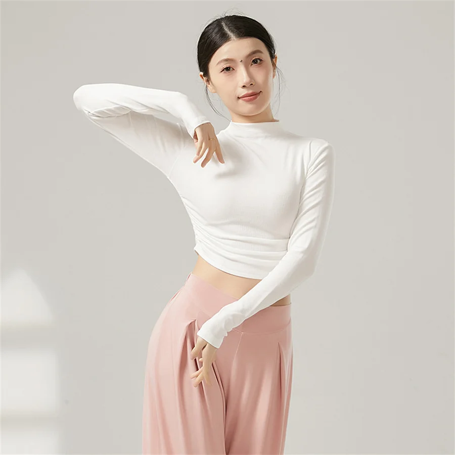 Frauen Yoga Shirt Erwachsene Klassischen Tanz T-Shirt Kurz Und Langarm Modern Dance Top Ballett Täglichen Ausbildung Kostüm Mädchen Strumpfhosen – Detail 11