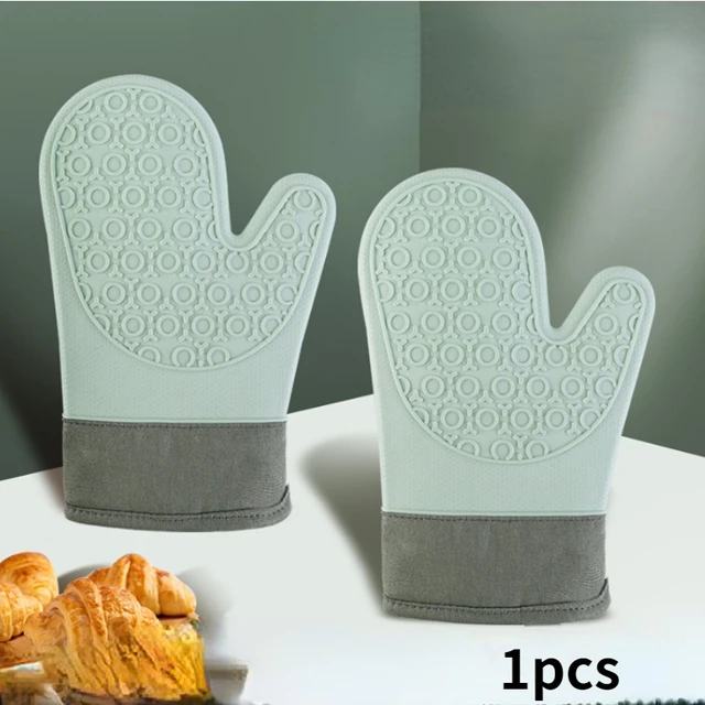 Heat Resistant Silicone Baking Gloves  Non-slip Cotton Kitchen Gloves - 2  Pcs - Aliexpress