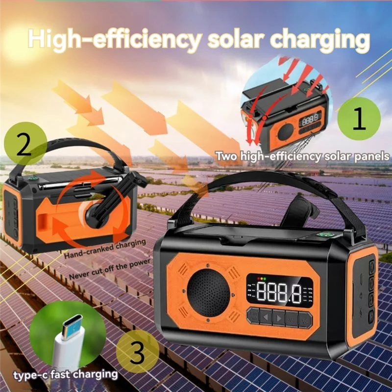 T24C 태양열 구동 12000Mah 핸드 크랭크 AM/FM/NOAA 라디오, 비상 SOS 경보 및 캠핑용 독서 등, 진한 녹색