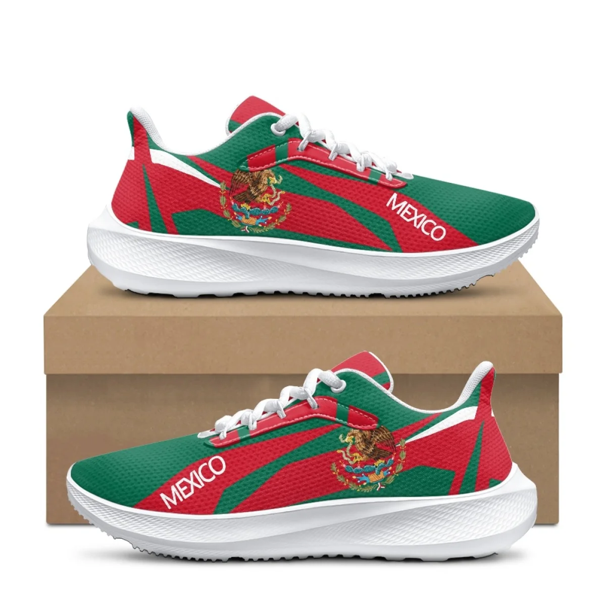 Luxury Mexico Flag Print Ladies Flat Shoes Shock Absorbing Breathable Outdoor Running Shoes Teen Students Girls Lace-Up Sneakers