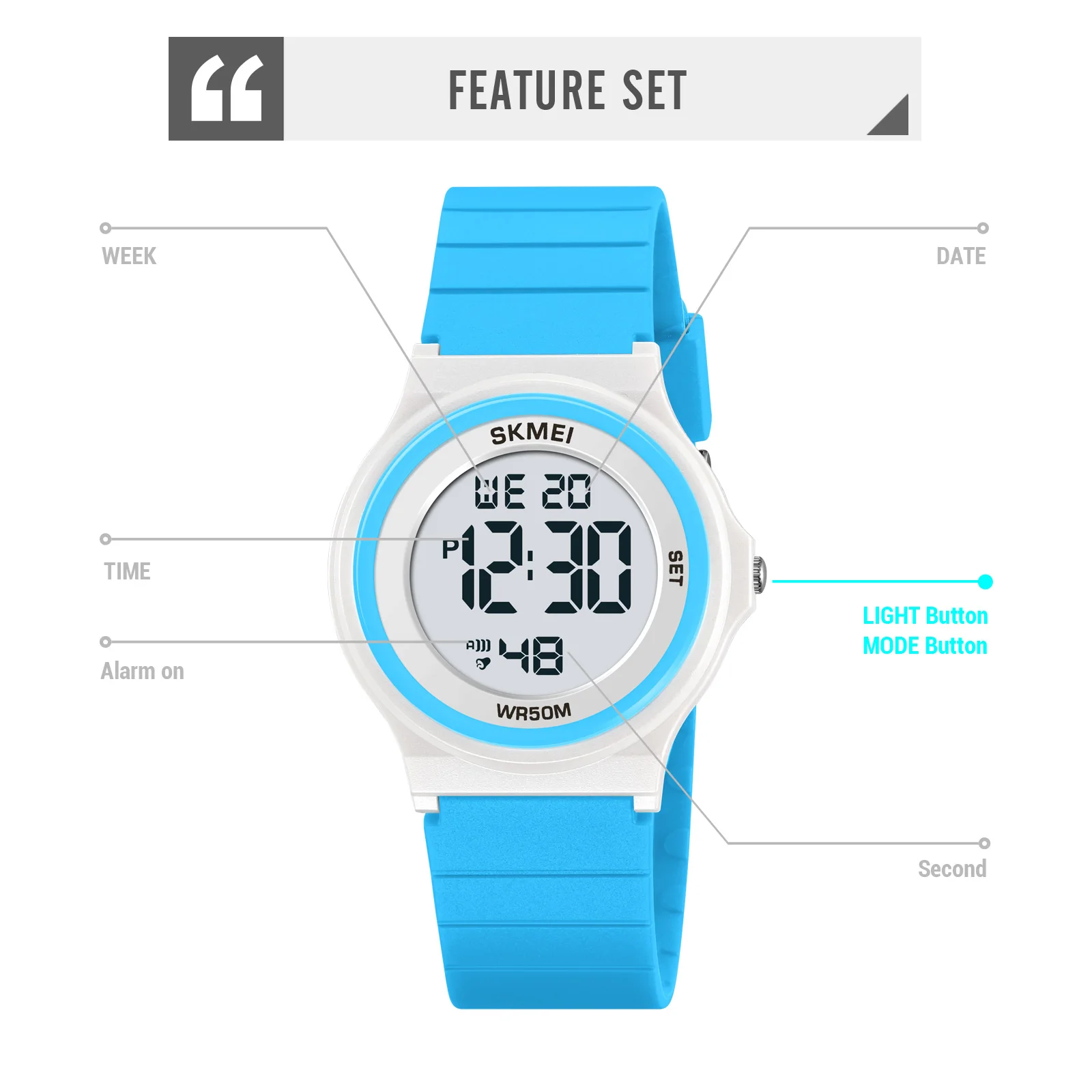Skmei - ساعة إلكترونية رقمية للأطفال، مضيئة، مقاوم...