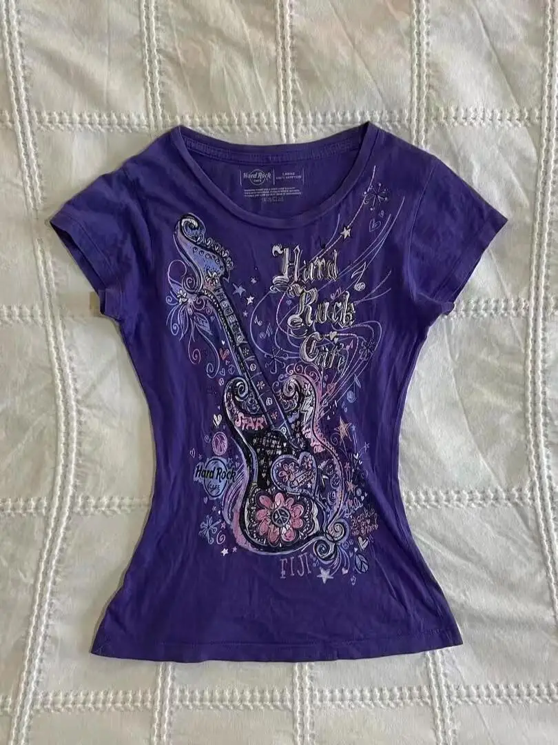 Women's Y2K Grunge Purple Print T-Shirt Front
