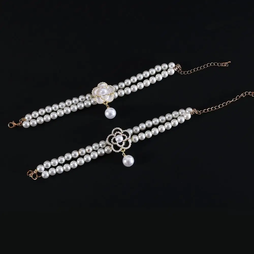 Pet Accessories Double Layer Pearl Pet Necklace Sweet Flower Pendant Cat Neck Chain Adjustable Pet Pearl Collar For Cats Puppy 2