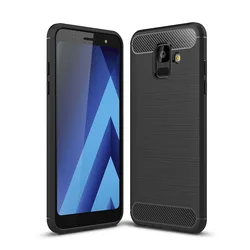 Enhanced Carbon Fiber TPU Soft Silicone Phone Case Cover for A6 2018 (Black)